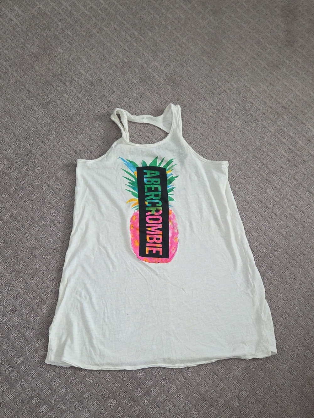 Abercrombie & Fitch White Tank with Neon Pineapple Graphic